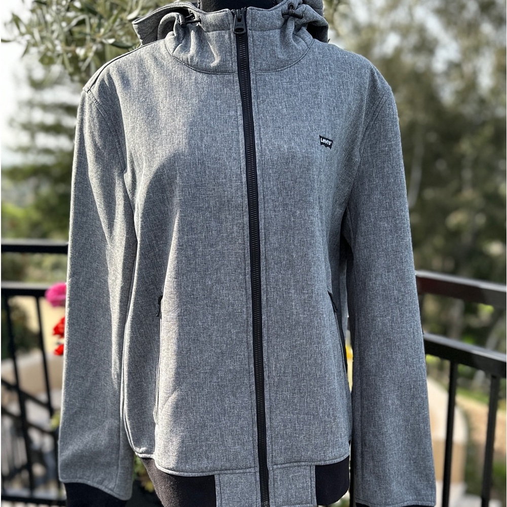 LEVI’S Men’s Waterproof hooded zip up jacket black/ grey size M LOGO